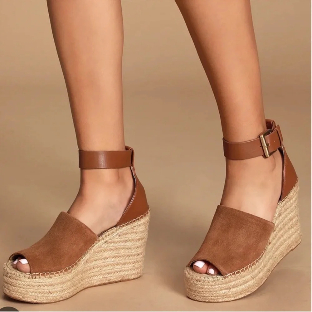 Espadrille Platform Wedge Sandals in Brown A59